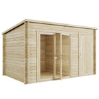BillyOh Tianna 14x8 ft Log Cabin Summer House with Side Shed Store – Garden Room with Wide Double Doors, Storage Shed, Tongue and Groove Construction