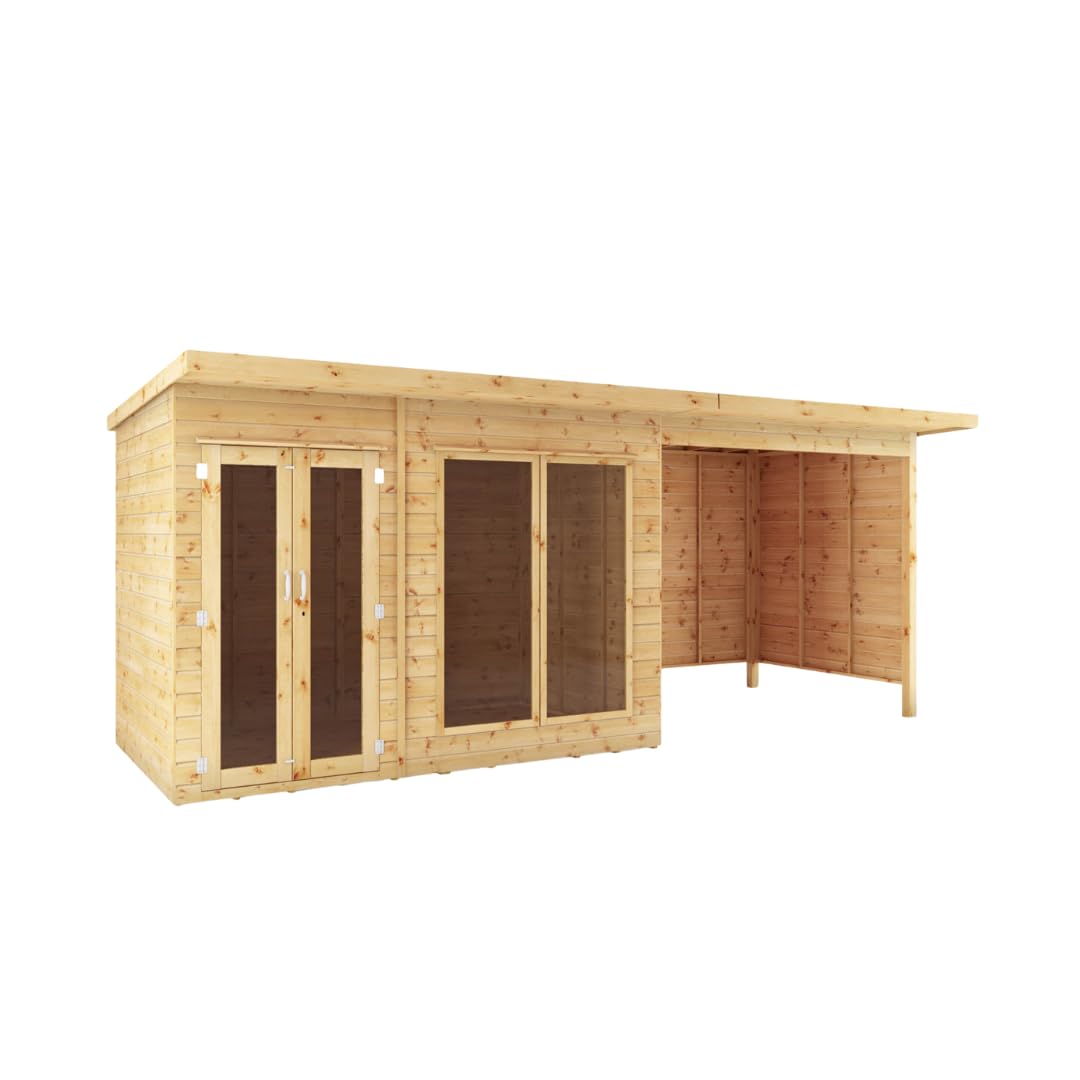 WALTONS 18x6 Maine Summerhouse | Pent Roof | Shiplap Tongue and Groove | Wooden Garden Room Log Cabin | Garden Storage Shed Summer House + Patio Area