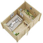 BillyOh Tianna 14x8 ft Log Cabin Summer House with Side Shed Store – Garden Room with Wide Double Doors, Storage Shed, Tongue and Groove Construction