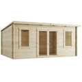 BillyOh Fraya 5m x 4m Log Cabin Summer House Shed with Standard Treatment Wood, Modern Pent Roof, Double Doors & Shatterproof Windows – Garden Room