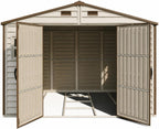10 x 8 ft Outdoor Plastic Garden Storage Shed with Double Doors, Windows & Metal Foundation Kit