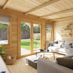 BillyOh Fraya 5m x 4m Log Cabin Summer House Shed with Standard Treatment Wood, Modern Pent Roof, Double Doors & Shatterproof Windows – Garden Room