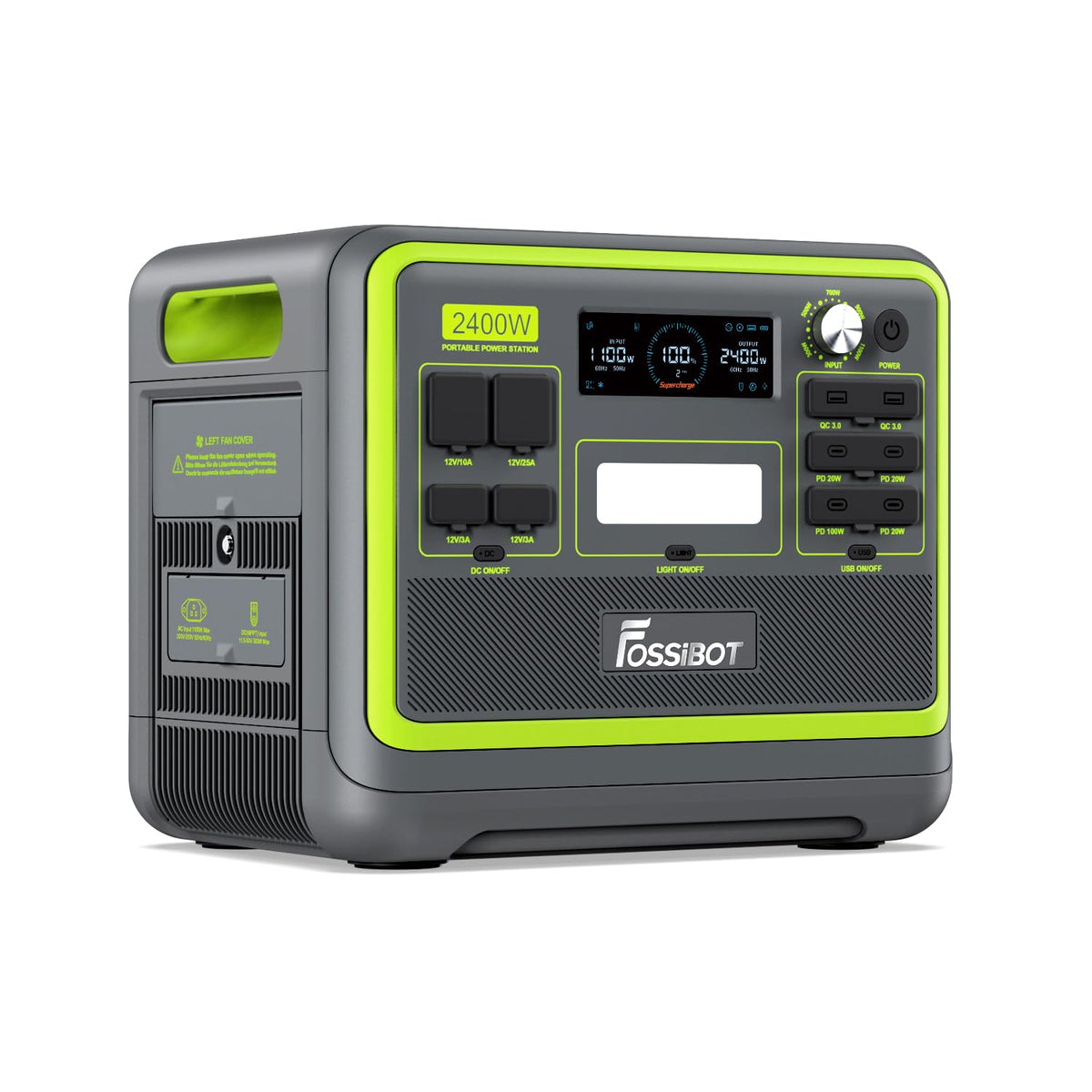 FOSSiBOT F2400 Portable Power Station Update Lightweight, silent, and efficient UPS with 2048Wh LiFePO4,3 x 240V AC Outputs 2400W,100W USB-C Output