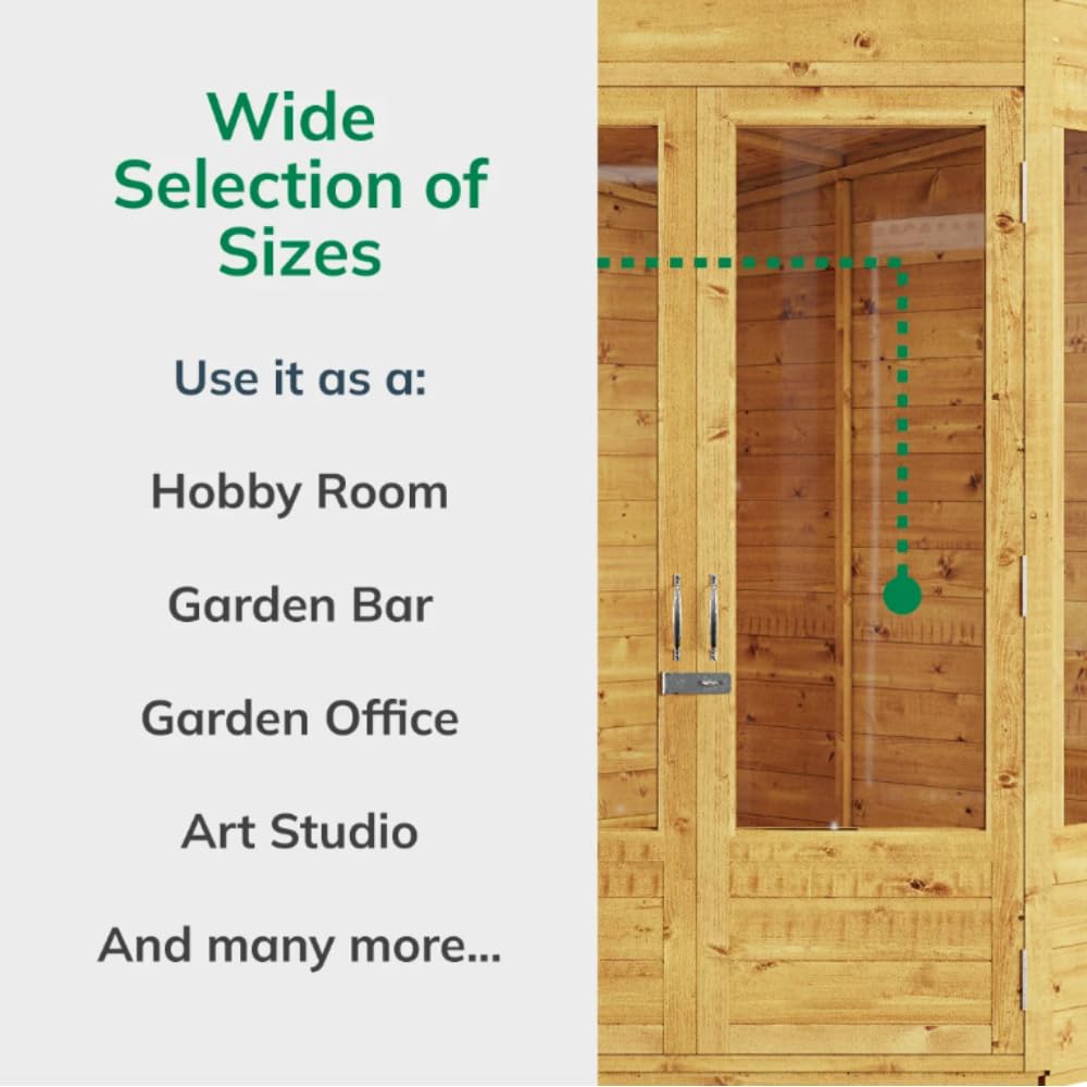BillyOh Corner Summerhouse Log Cabin 7 x 7 Garden Storage Shed Wooden Summer House Sheds Picton Summerhouses Pressure Treated Available (Spray