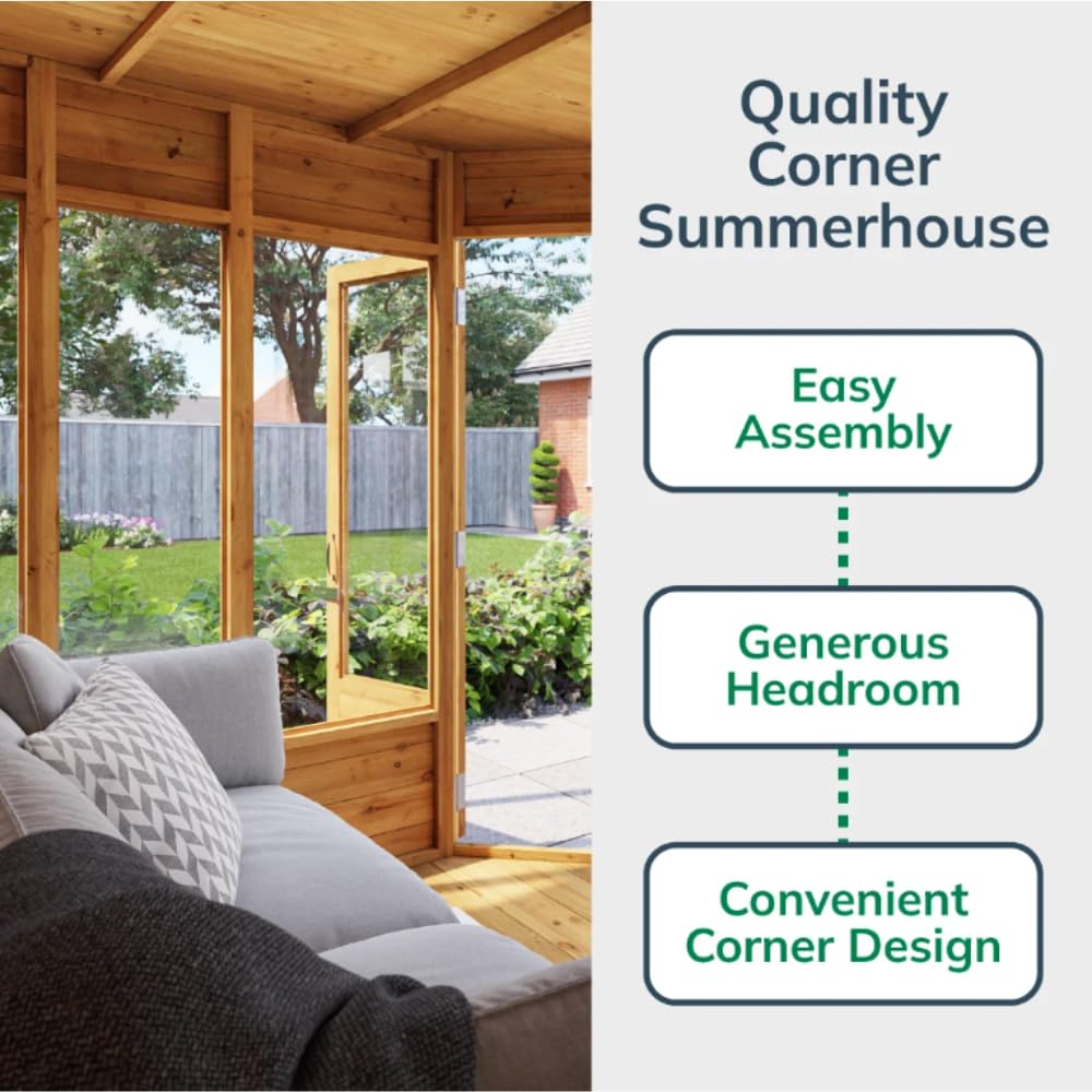 BillyOh Corner Summerhouse Log Cabin 7 x 7 Garden Storage Shed Wooden Summer House Sheds Picton Summerhouses Pressure Treated Available (Spray