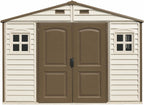 10 x 8 ft Outdoor Plastic Garden Storage Shed with Double Doors, Windows & Metal Foundation Kit