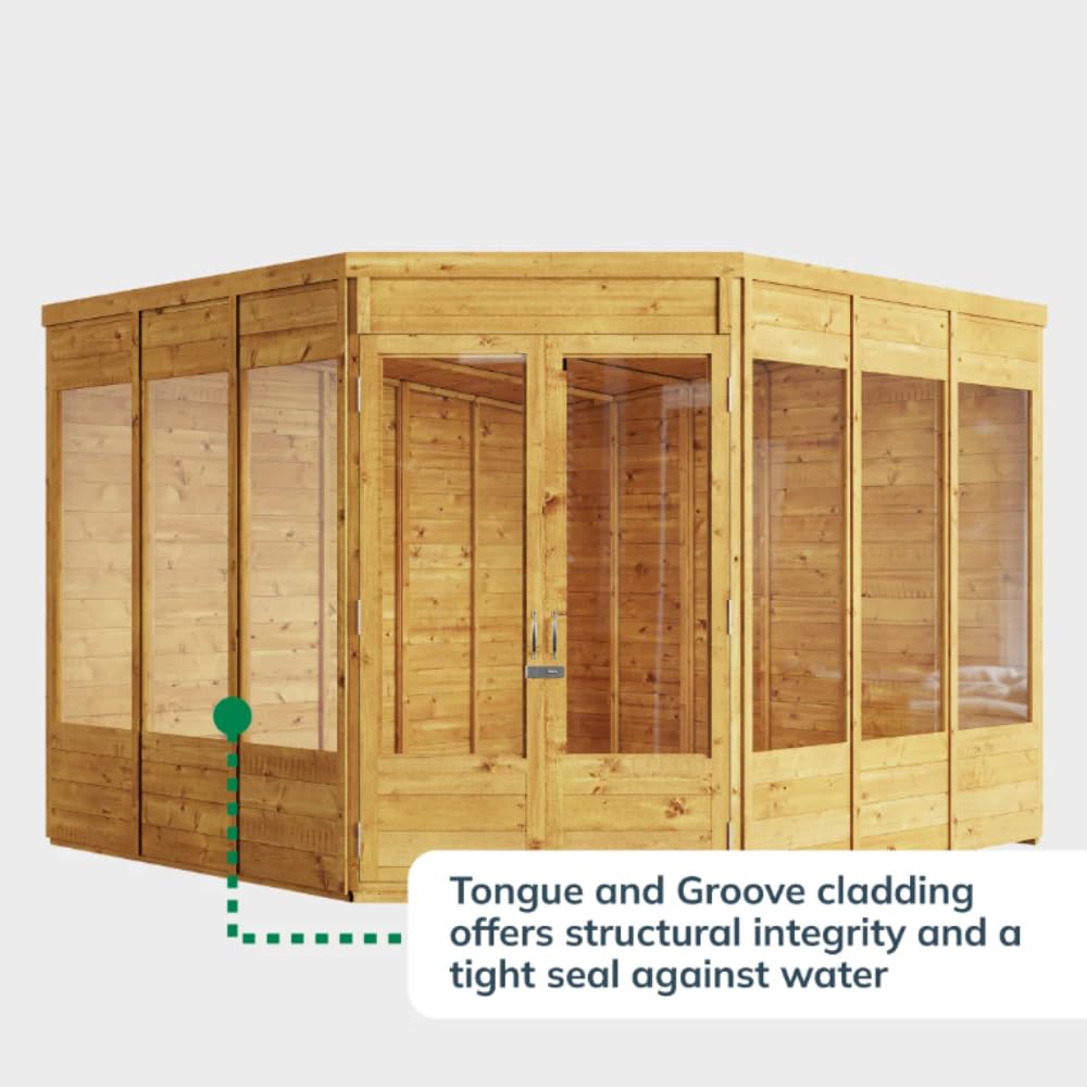 BillyOh Corner Summerhouse Log Cabin 7 x 7 Garden Storage Shed Wooden Summer House Sheds Picton Summerhouses Pressure Treated Available (Spray