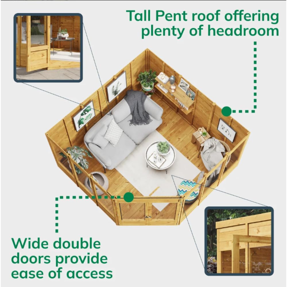BillyOh Corner Summerhouse Log Cabin 7 x 7 Garden Storage Shed Wooden Summer House Sheds Picton Summerhouses Pressure Treated Available (Spray