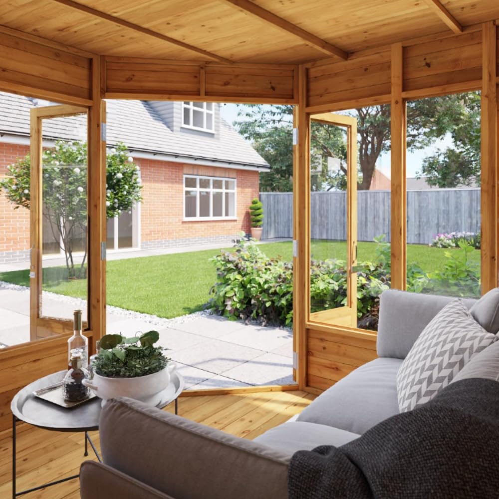 BillyOh Corner Summerhouse Log Cabin 7 x 7 Garden Storage Shed Wooden Summer House Sheds Picton Summerhouses Pressure Treated Available (Spray