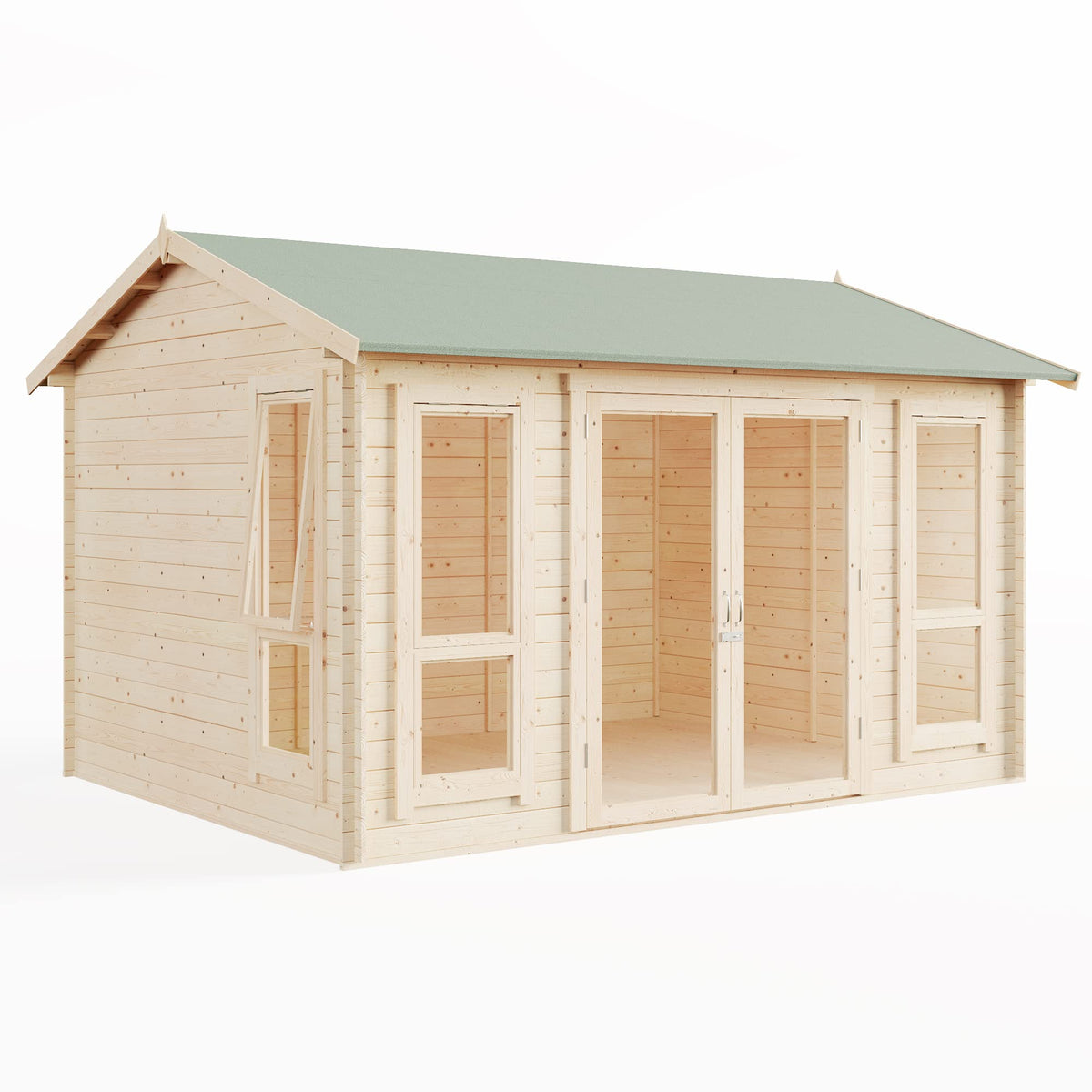 BillyOh Darcy 12x10 Log Cabin Summer House Shed with 19mm Wall Logs Thickness, Modern Apex Roof, Pressure Treated Wood & Shatterproof Windows
