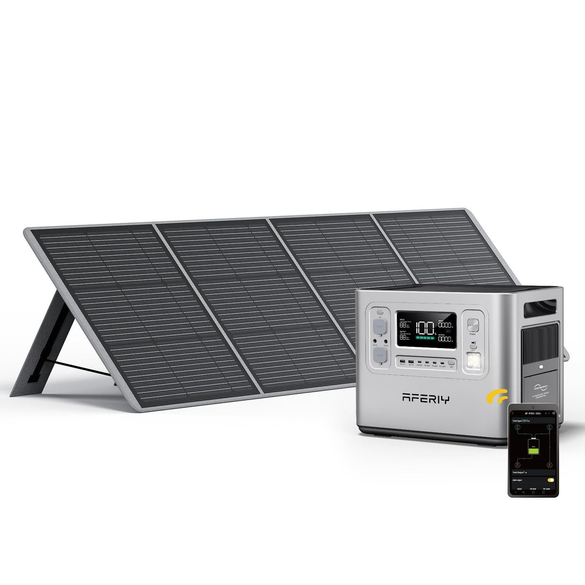 AFERIY 2400W 2048Wh Portable Power Station with 200W Solar Panel, Solar Generator Control Via App, LiFePO4 Battery Quick Charge in 1.5H, 240V AC