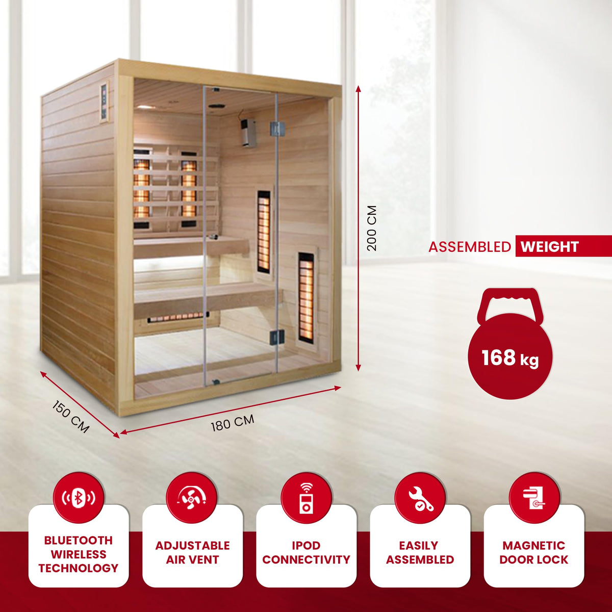 SaunaMed 2-6 Person Full Spectrum Infrared Indoor Sauna EMR NeutralTM 13A Plug & Play (6 Person)