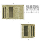 WALTONS | 11x7, 12x8, 13x9 Wooden Corner Summerhouse with Side Shed | Shiplap Tongue & Groove | Garden Room | Flat Roof | Double Door | Outdoor Sun
