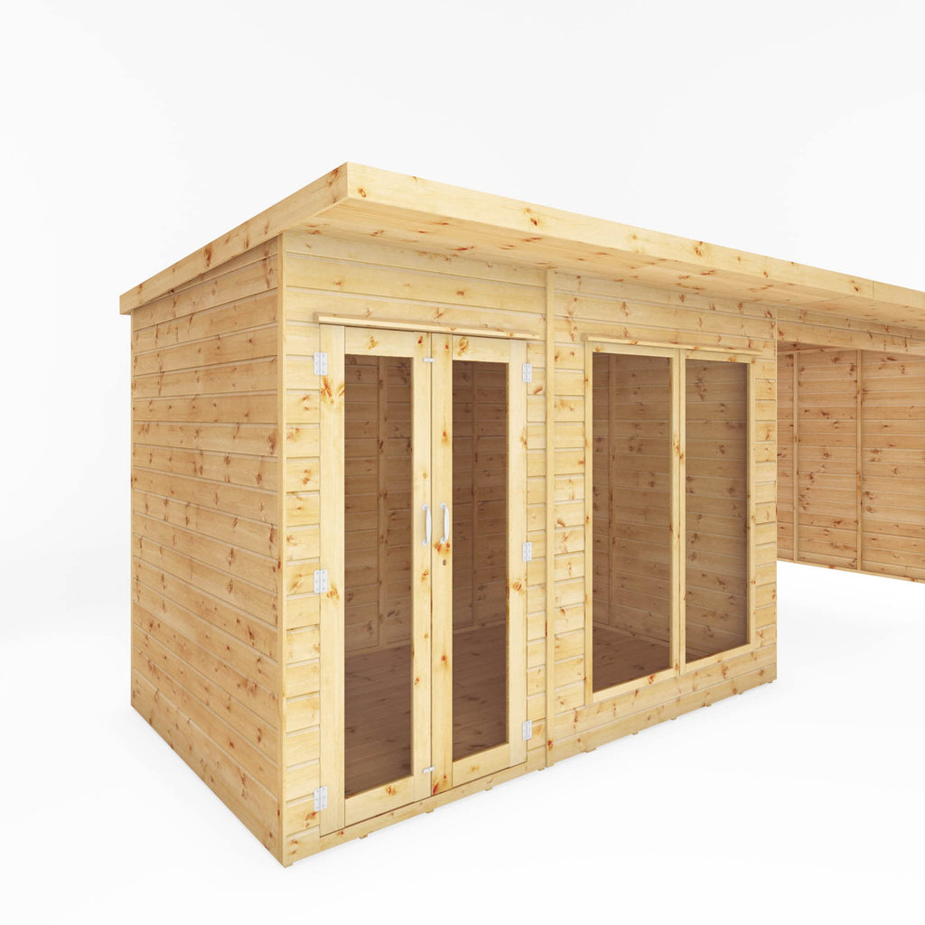 WALTONS 18x6 Maine Summerhouse | Pent Roof | Shiplap Tongue and Groove | Wooden Garden Room Log Cabin | Garden Storage Shed Summer House + Patio Area