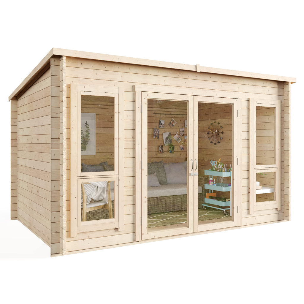 BillyOh Log Cabin Summerhouse Garden Office Studio Summer House Modern Pent Carmen Outdoor Room (Pressure Treated, 12 x 8)