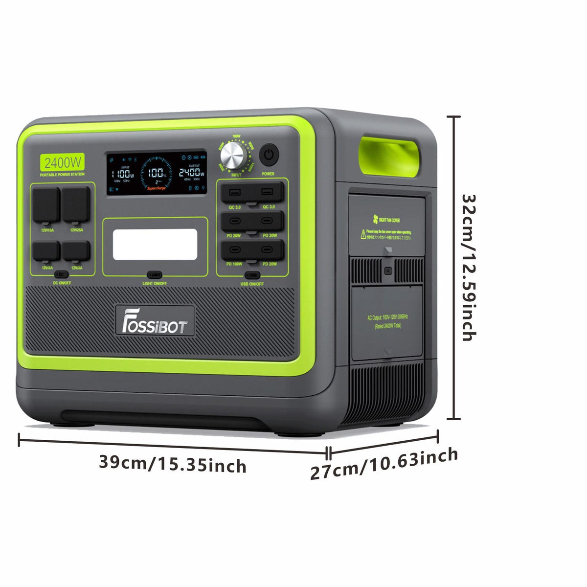 FOSSiBOT F2400 Portable Power Station Update Lightweight, silent, and efficient UPS with 2048Wh LiFePO4,3 x 240V AC Outputs 2400W,100W USB-C Output