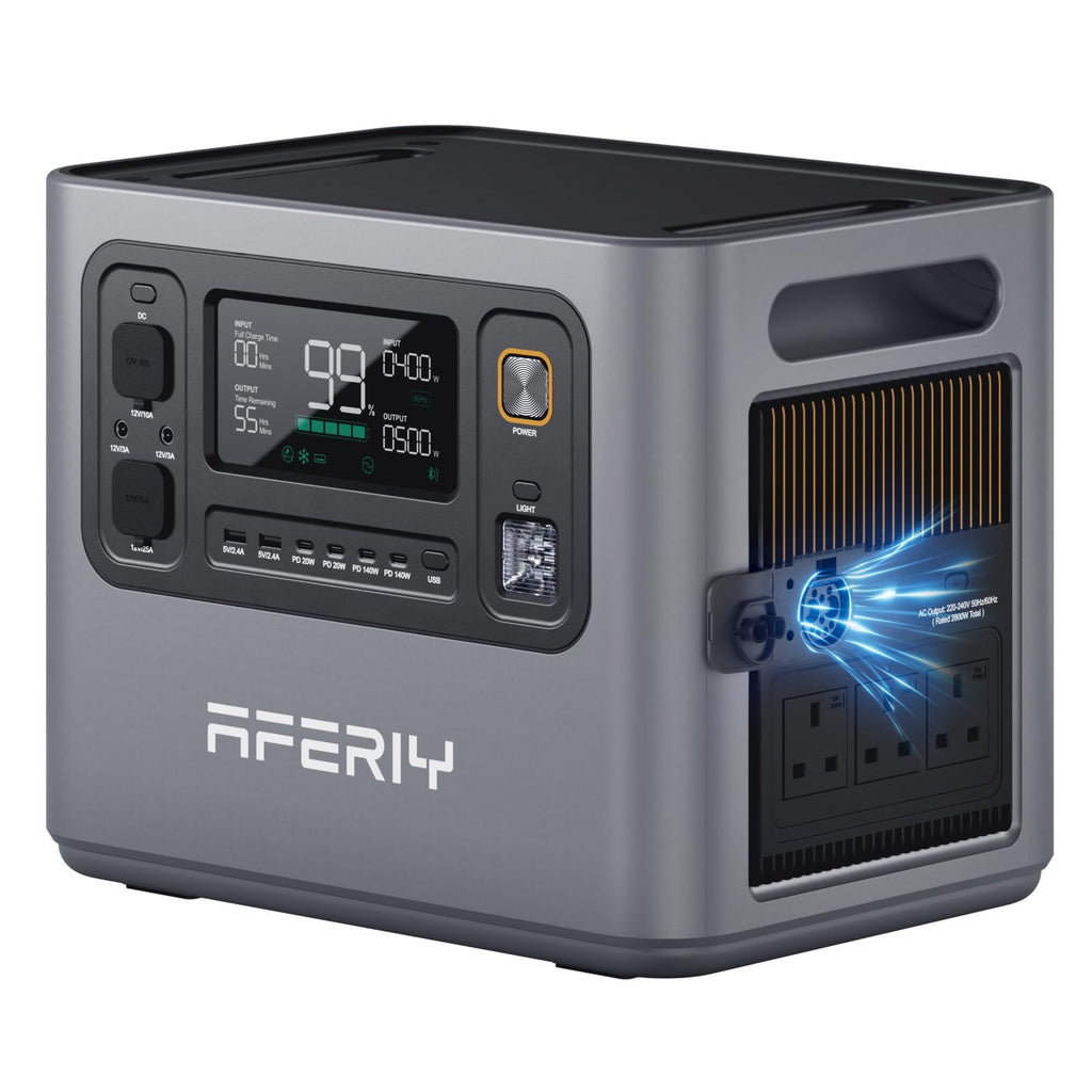AFERIY P300 Portable Power Station 3000W, 2048Wh LFP Battery Expandable to 10.24kWh,1.5H Fast Charging, 2x140W USB-C Output, 220V-240V, Solar