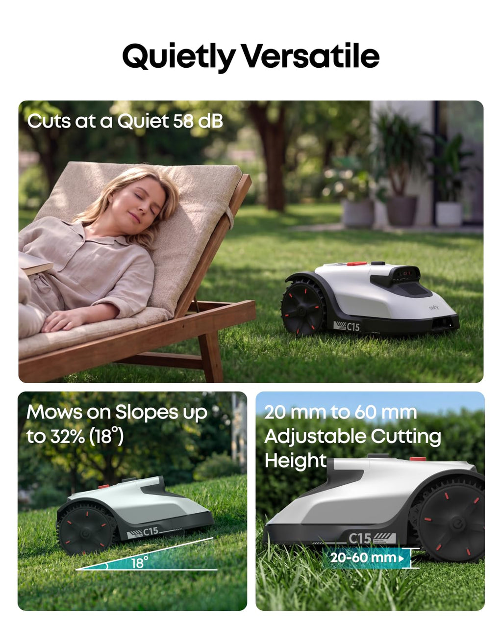 eufy Robot Lawn Mower, C15 without Boundary with Garage, 500 m2 Coverage