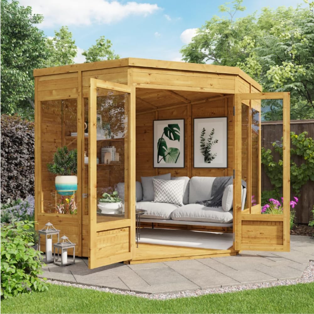 BillyOh Corner Summerhouse Log Cabin 7 x 7 Garden Storage Shed Wooden Summer House Sheds Picton Summerhouses Pressure Treated Available (Spray