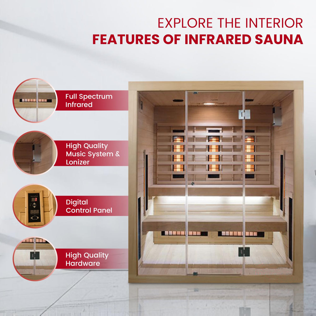 SaunaMed 2-6 Person Full Spectrum Infrared Indoor Sauna EMR NeutralTM 13A Plug & Play (6 Person)