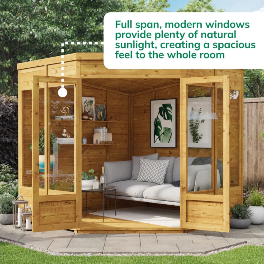 BillyOh Corner Summerhouse Log Cabin 7 x 7 Garden Storage Shed Wooden Summer House Sheds Picton Summerhouses Pressure Treated Available (Spray