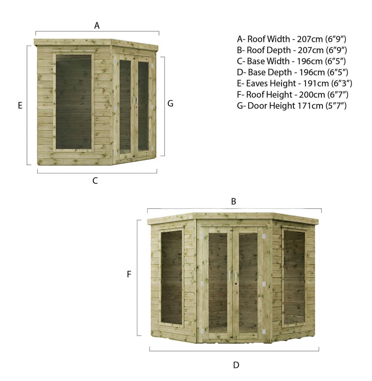 WALTONS | Wooden Corner Summerhouse | Shiplap Tongue & Groove | Garden Room | Flat Roof | Double Door | Outdoor Sun Room | 7ft 8ft 9ft | 10 Year Anti