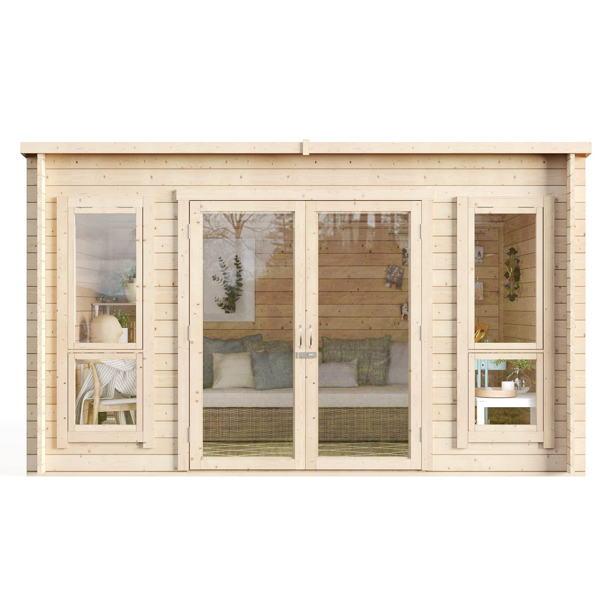 BillyOh Log Cabin Summerhouse Garden Office Studio Summer House Modern Pent Carmen Outdoor Room (Pressure Treated, 12 x 8)
