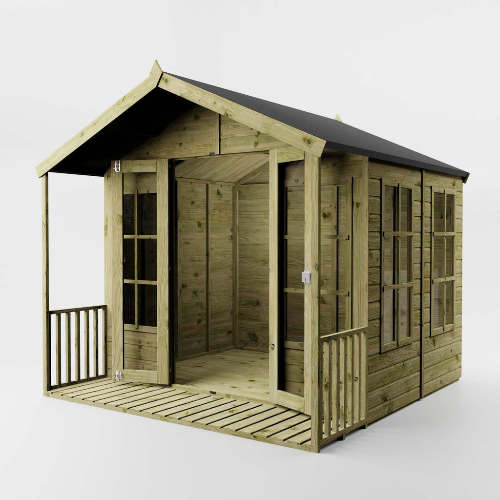 WALTONS | 8 x 8 Wessex Summerhouse with Veranda | Apex Roof | 12mm Shiplap Tongue and Groove | Wooden Garden Room Summerhouse | 10 Year Anti Rot