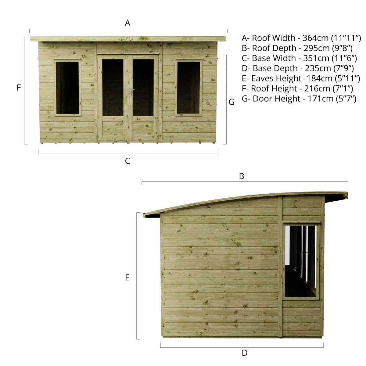 WALTONS 12 x 8 Helios Summerhouse | Curved Roof | Shiplap Tongue and Groove | Wooden Garden Room Summerhouse | 10 Year Anti Rot Guarantee | 12 x 8