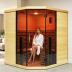 Corner Hybrid Sauna 3 Person, Indoor Infrared Steam Sauna, Canadian Hemlock