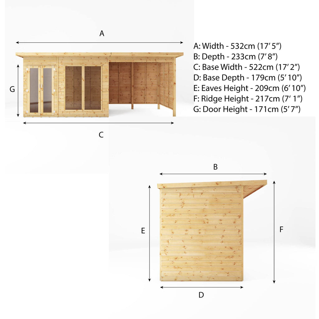 WALTONS 18x6 Maine Summerhouse | Pent Roof | Shiplap Tongue and Groove | Wooden Garden Room Log Cabin | Garden Storage Shed Summer House + Patio Area