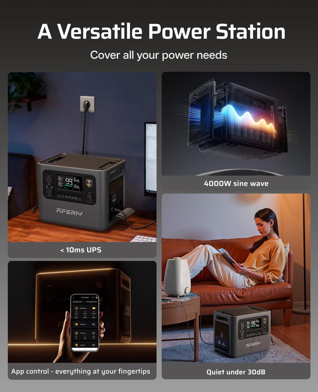 AFERIY P300 Portable Power Station 3000W, 2048Wh LFP Battery Expandable to 10.24kWh,1.5H Fast Charging, 2x140W USB-C Output, 220V-240V, Solar
