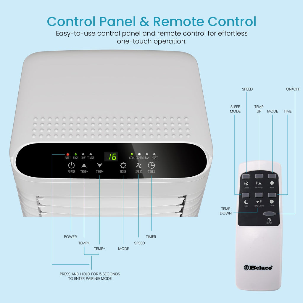 Belaco 9000 BTU Air Conditioning Unit – Smart WiFi Connectivity