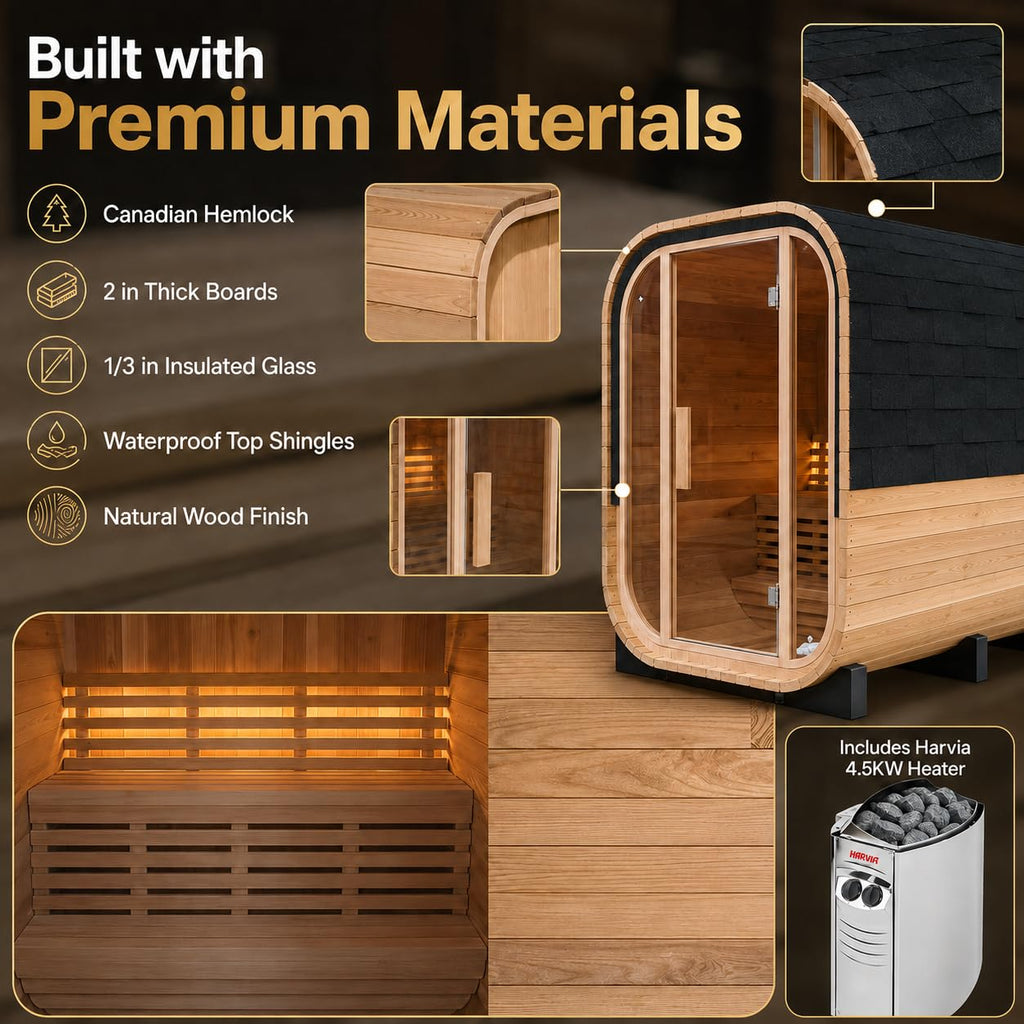 Duthss 2 Person Outdoor Sauna, 135×139×200 cm, 4.5kW Electric Sauna System