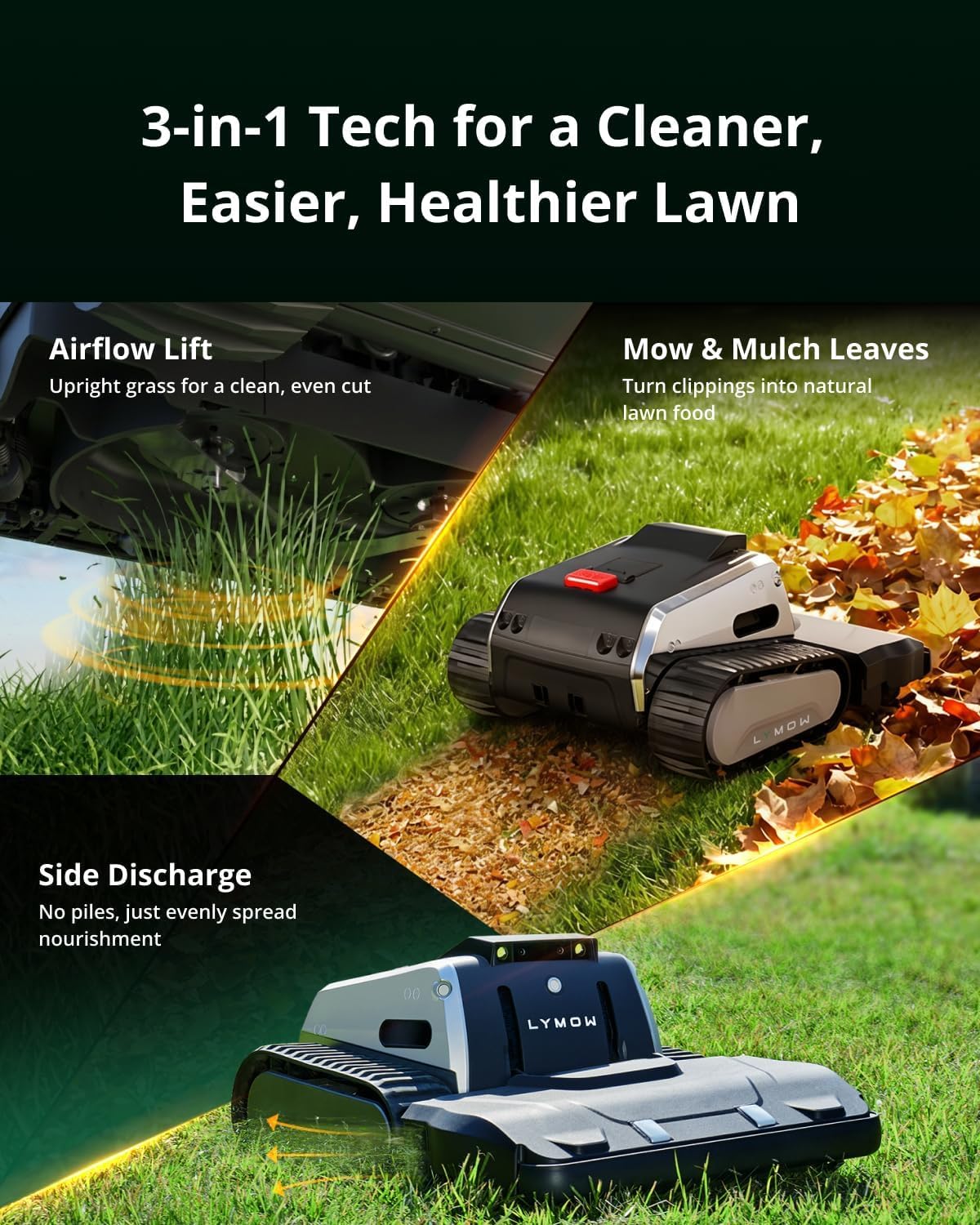 Lymow One Plus Robot Lawn Mower Wire-Free with RTK and Vision Navigation, 100% (45°) Slope Climbing, 1.1 Acres Daily Coverage, 16-Inch Dual-Blade