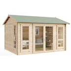 BillyOh Darcy 12x10 Log Cabin Summer House Shed with 19mm Wall Logs Thickness, Modern Apex Roof, Pressure Treated Wood & Shatterproof Windows