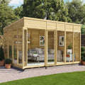 BillyOh Switch 12x8 Pent Log Cabin Summer House, Pressure-Treated Wooden Garden Shed with Floor-to-Ceiling Windows, Double Doors & Pent Roof, 11mm
