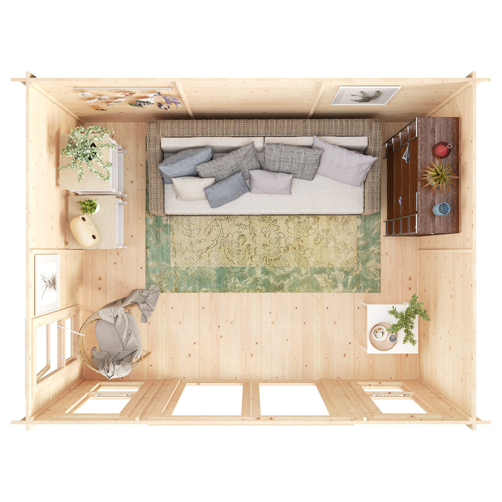 BillyOh Darcy 12x10 Log Cabin Summer House Shed with 19mm Wall Logs Thickness, Modern Apex Roof, Pressure Treated Wood & Shatterproof Windows