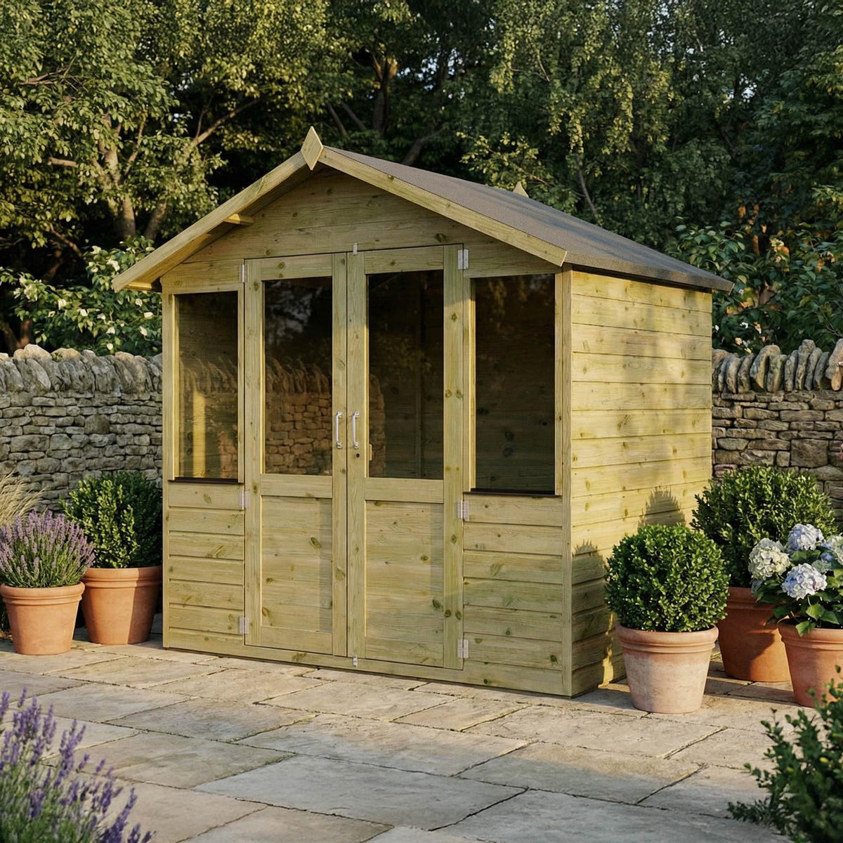 WALTONS 7x5 Summerhouse | Apex Roof | Shiplap Tongue and Groove | Wooden Garden Room Log Cabin | Garden Storage Shed Summer House