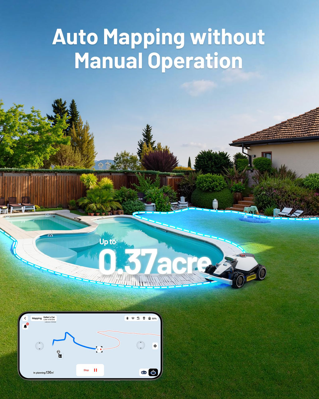 MAMMOTION LUBA mini AWD Robot Lawn Mower without Boundary,Auto Mapping UltraSense AI Vision, 80% Gradient, 20-65 mm Cutting Height (LUBAminiAWD1500)