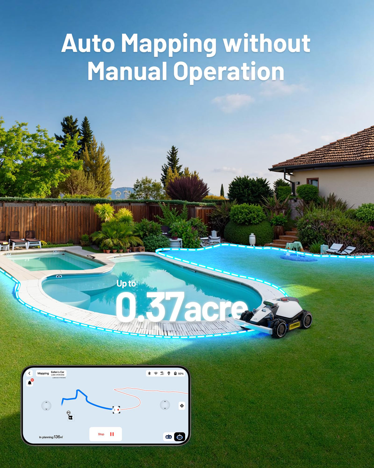 MAMMOTION LUBA mini AWD Robot Lawn Mower without Boundary,Auto Mapping UltraSense AI Vision, 80% Gradient, 20-65 mm Cutting Height (LUBAminiAWD1500)