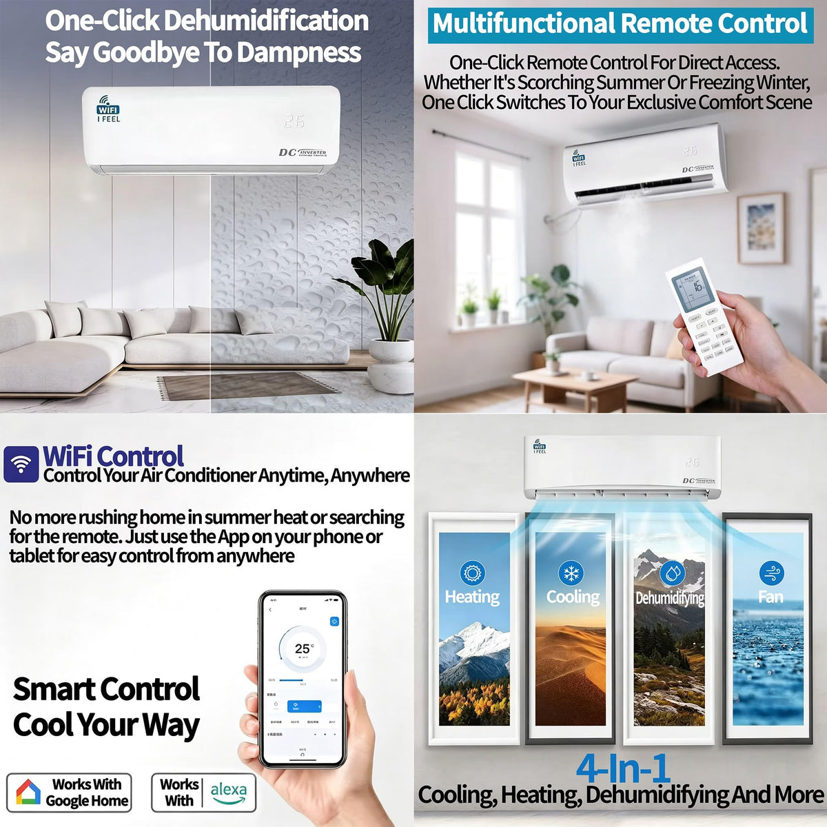 18000 BTU Air Conditioner, Wall Split, Wi Fi, 5 In 1, Cooler, Heater, Dehumidifier, Air Purifier, Heat Pump, Remote Control, 5.3 kW, A++, App