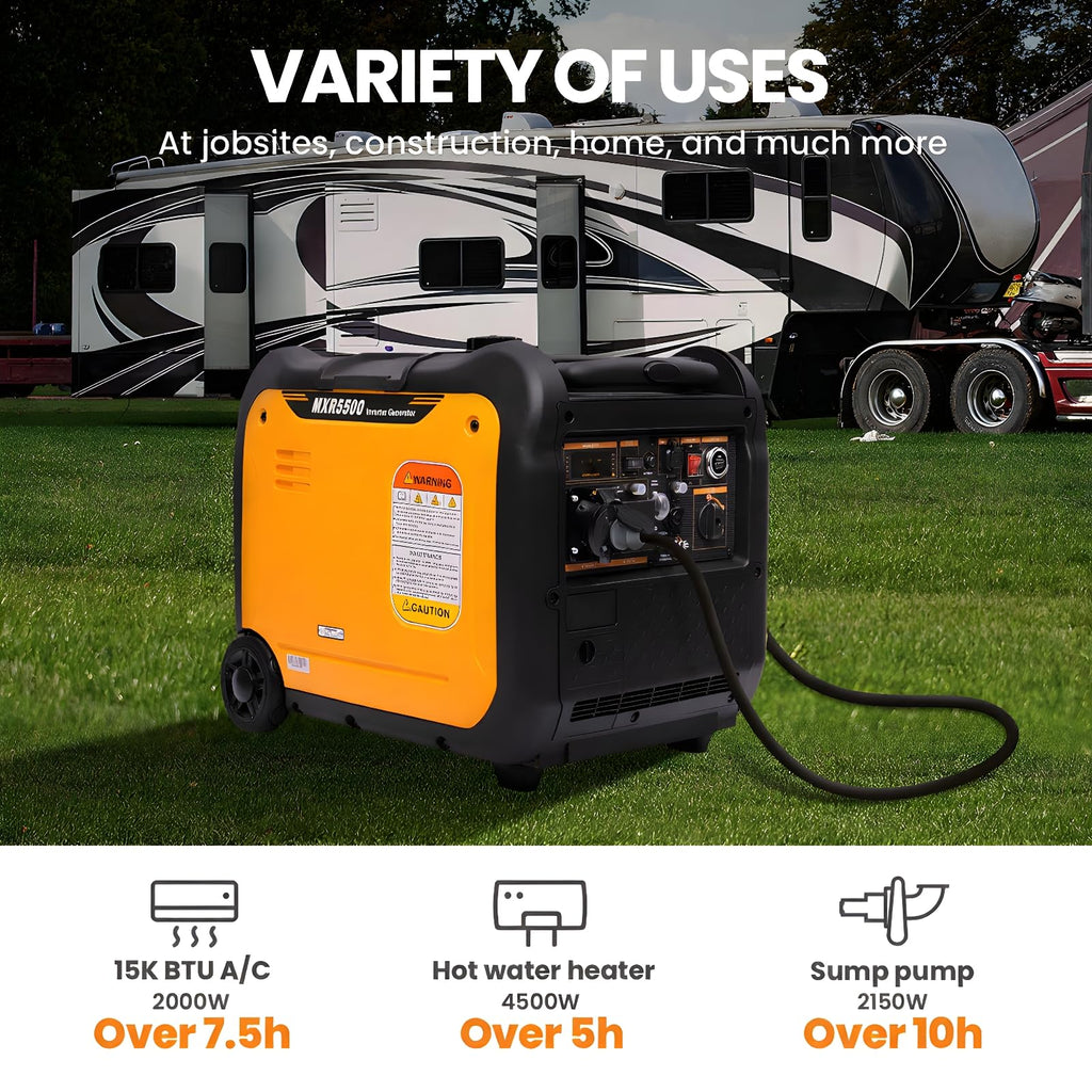 maXpeedingrods 5500W Petrol Inverter Generator Silent Pure Sine Wave Generator for RV Travel,Home Backup,or Jobsites