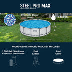 Steel Pro MAX 20 Foot x 52 Inch Round Above Ground Swimming Pool Set Outdoor Metal Frame Family Pool with Filter Pump