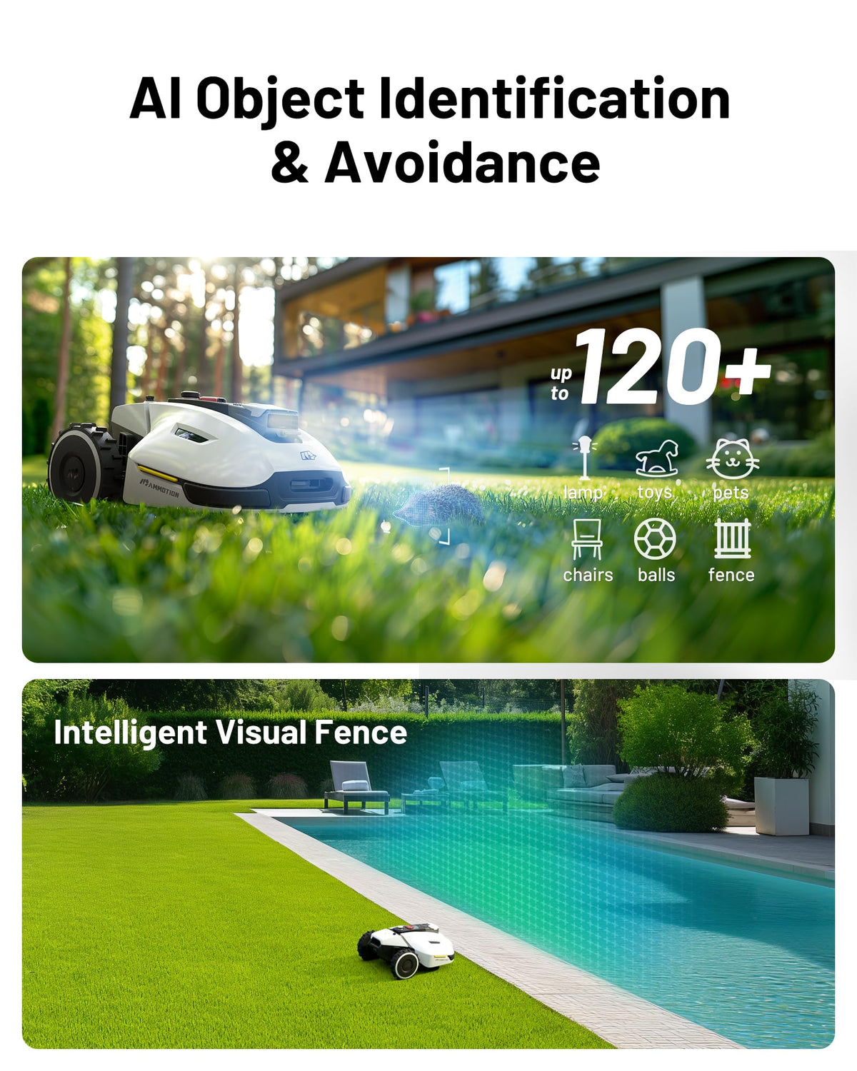 MAMMOTION YUKA 3000 Robot Lawn Mower, Perimeter Wire free,Recommended 3000 m, Max.4000 m,Equipped with Ultrasense Al vision, Handles 45% slopes