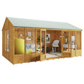 BillyOh Petra 16x10 Reverse Apex Summer House Shed, Log Cabin | Wooden Garden Room with Wide Double Doors, Tear Resistant Felt, Tongue and Groove