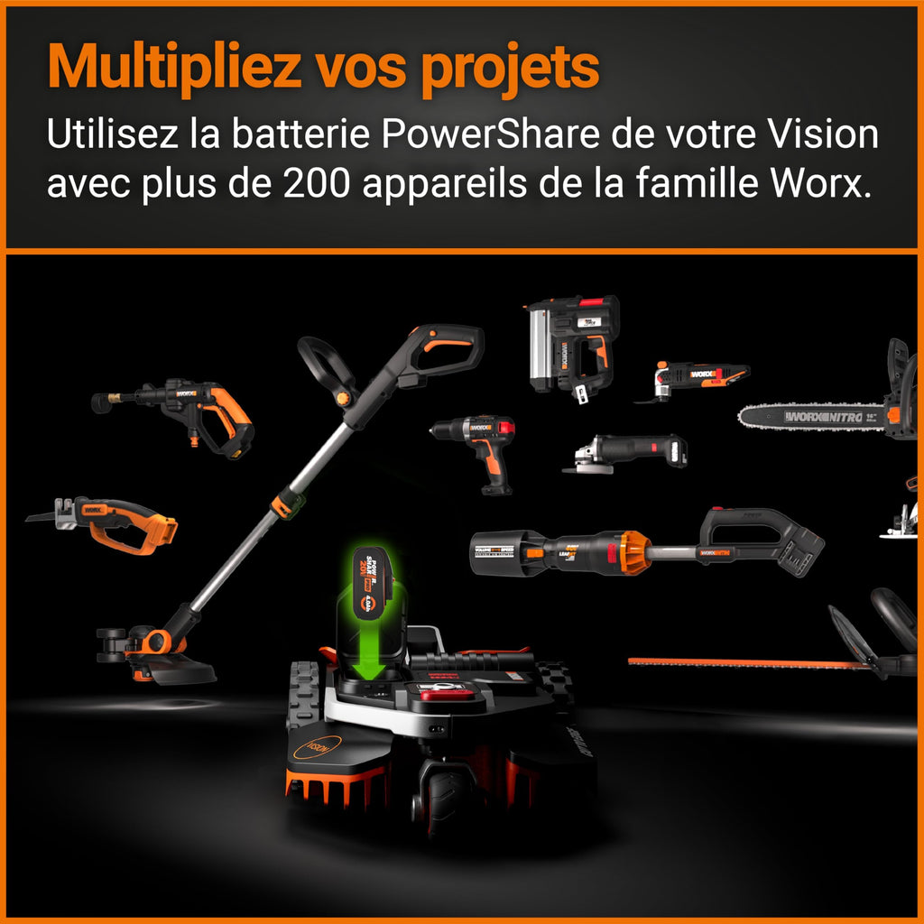 WORX WR202E Landroid Vision Robotic Lawn Mower – 250m2 Patented AIA Mowing Multi-Zone, Auto Charging, 20V PowerShare Battery, Rain Sensor
