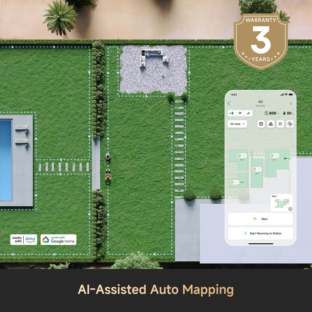 DREAME A2 1200 Robotic Mower – Wireless without RTK, for 1200 m2