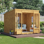 BillyOh Bella 8 x 8 Summer House Shed, Modern Pent Roof Log Cabin | Spray Treated - Garden Room with Wide Double Doors, Tongue and Groove