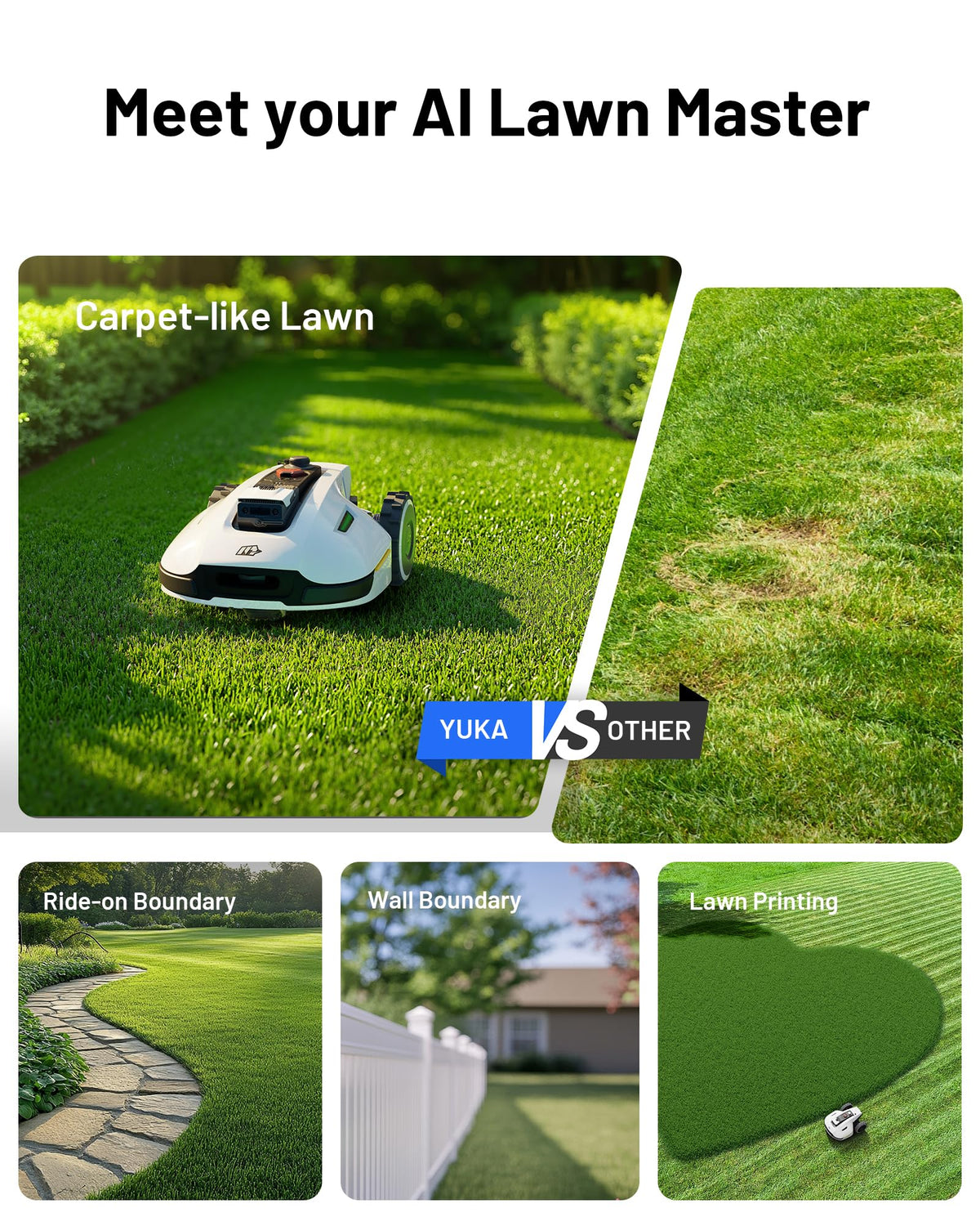 MAMMOTION YUKA 3000 Robot Lawn Mower, Perimeter Wire free,Recommended 3000 m, Max.4000 m,Equipped with Ultrasense Al vision, Handles 45% slopes
